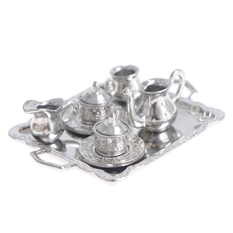 Coffee Tea Stand - Miniature Silver Metal Tea and Coffee