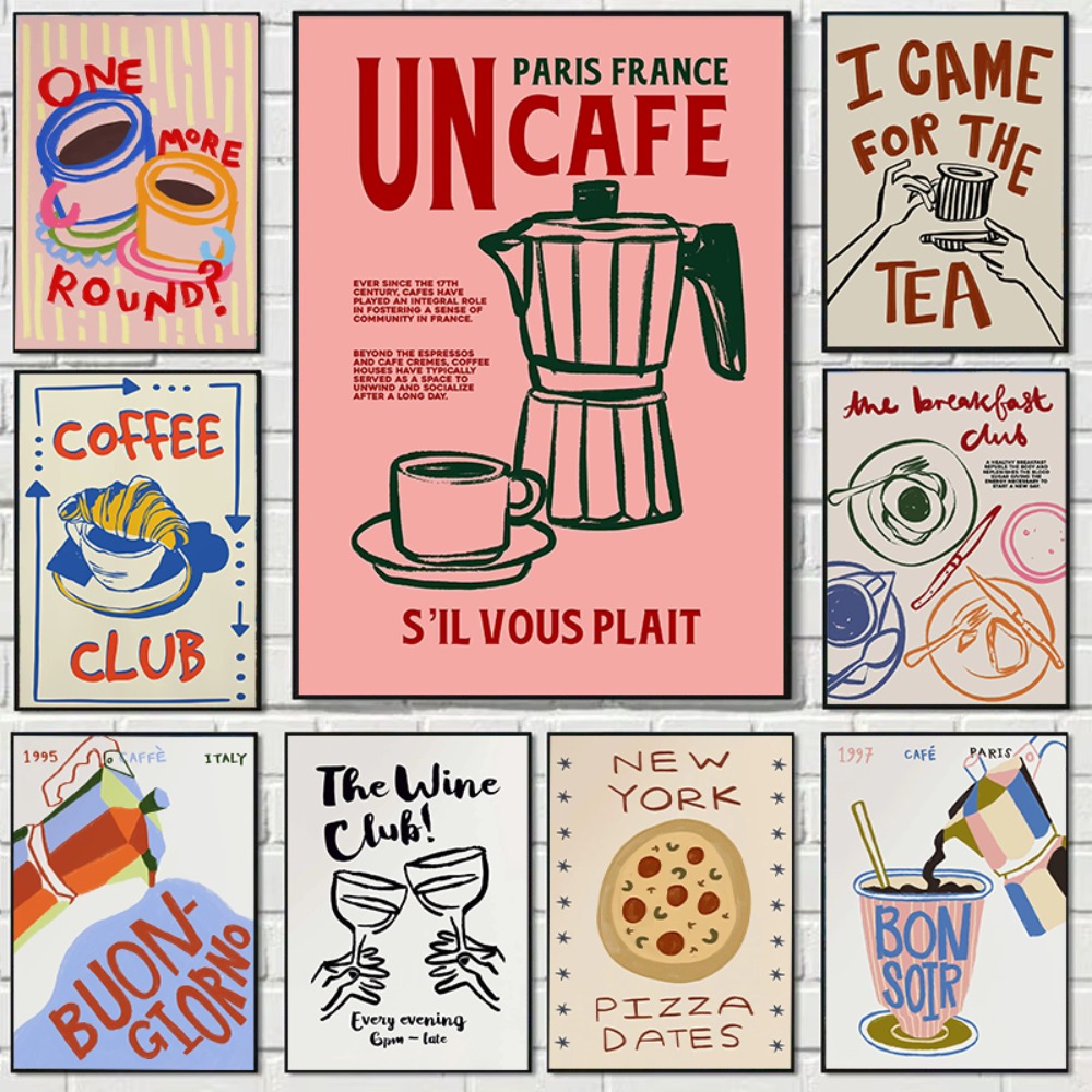 Coffee Tea Poster - Affiche rétro colorée sur toile, thème