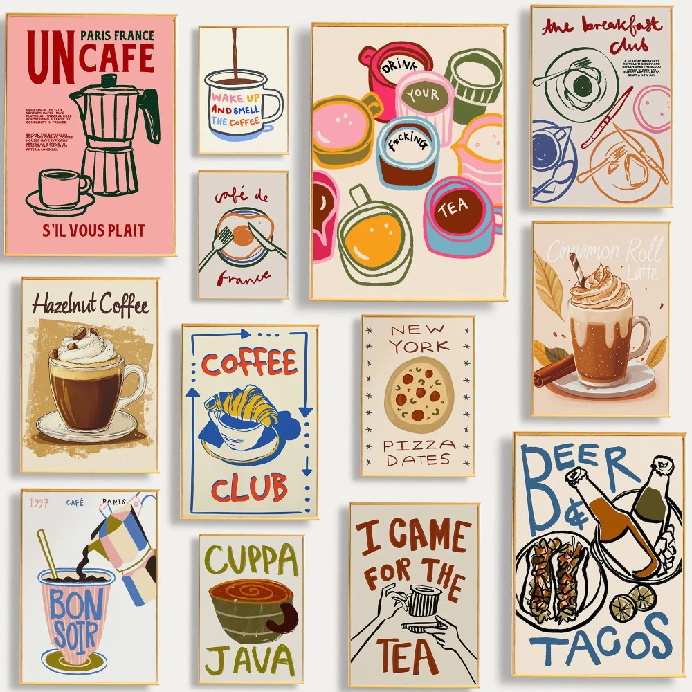 Affiche rétro colorée sur toil - Coffee Tea Poster avis et prix